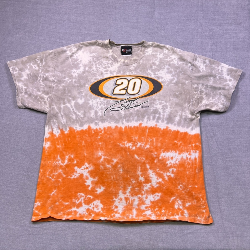Vtg Chase Mens Orange Brown Tie Dye Tony Stewart Nascar Racing T-Shirt Size 2XL